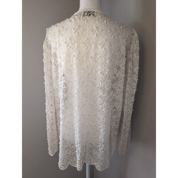 Vintage Scala beaded lace feminine pearl layering cardigan coverup XL - Picture 6 of 11